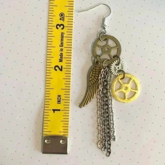 Steampunk Cosplay Wing Gear Bronze Copper Silver Gold Earrings Handmade NWT - Picture 3 of 3